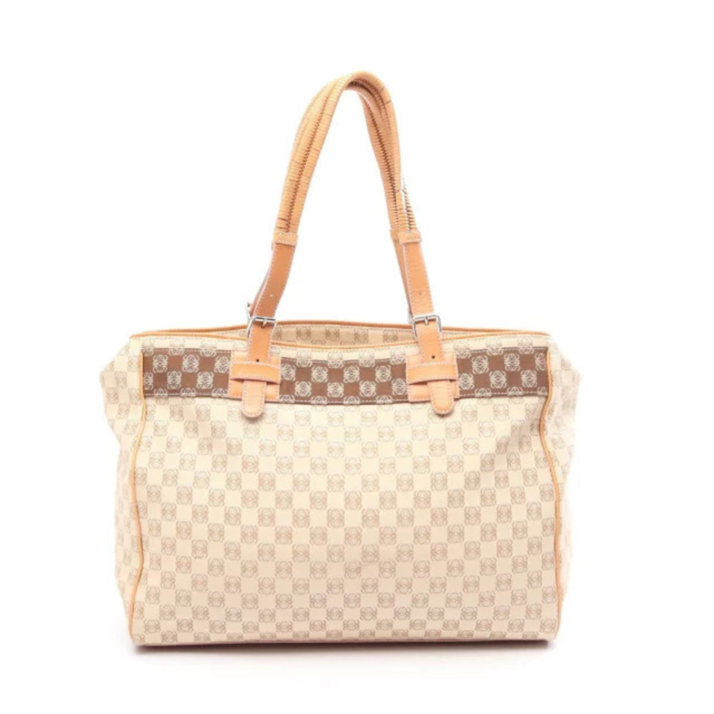Loewe Repeat Anagram Tote Bag Canvas Leather Beige Brown